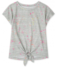 Childrens Place Grey With Dotted Multi Color Print Tie Front Top